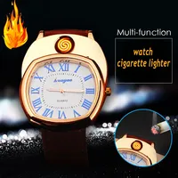 2025 Quartz Electronic Watch For Men Multifunction Cigarette Lighter USB Charge Silicone WatchThree Fake Eyes Men's Gift