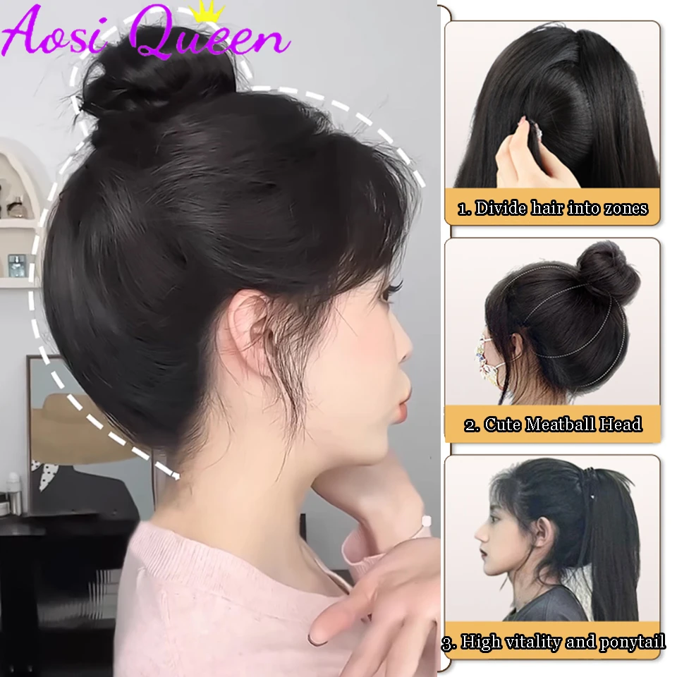 AOSI Synthetic Ball Head Wig Hair Bag Grapefruit Peel Lazy Hair Magic Tool To Increase Hair Volume Fluffy Hair Tie