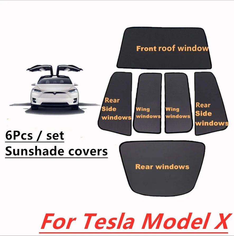 

6Pcs Upgrade Glass Roof Sunshade Window Shade Sunroof Net Skylight Shades Protector Car Sun Visor Net For Tesla Model X