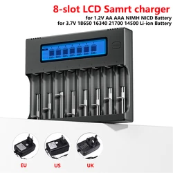 PALO 4-8 Slots LCD Samrt Charger for 3.7V 18650 16340 21700 14500 Li-ion Cylindrical Battery 1.2V AA AAA NIMH NICD Batteries