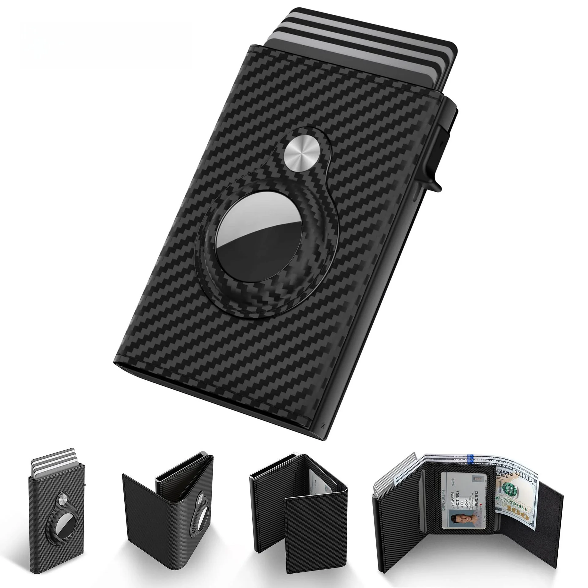 

New Metal Carbon Fiber Wallet Large Capacity Card Holder Men's Style Three Airtag Wallet Fashionable Functional Bag for Youth