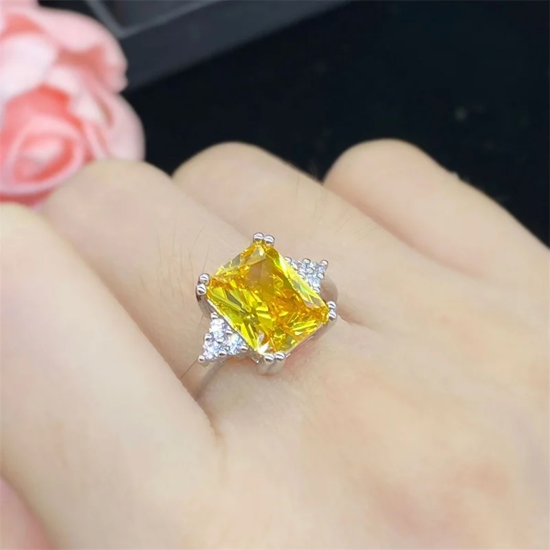 Bright Zircon Square Yellow Ring For Lady Anniversary Accessories Shiny Rectangle Stone Ring Women Index Finger Accessories