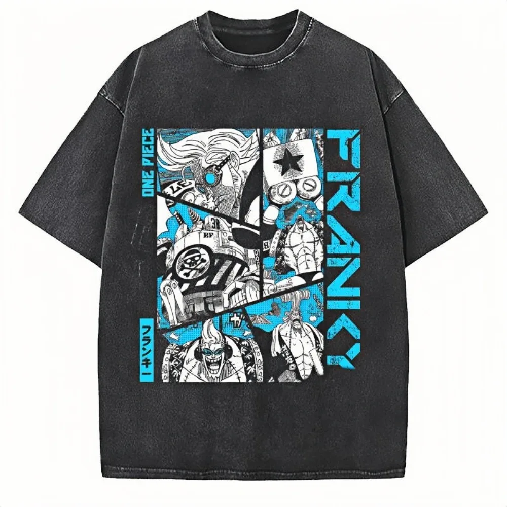 

Цельная стираная футболка с рисунком Franky, унисекс, большие размеры, 100% хлопок, футуристическая аниме-одежда, повседневные футболки Cyber