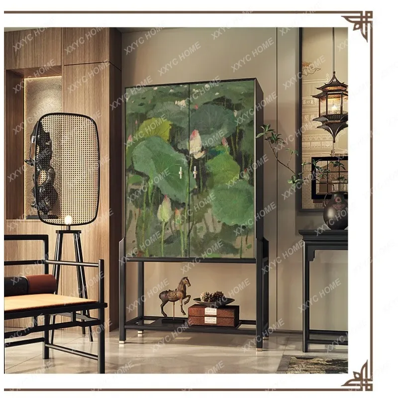 XX new Chinese-style flower solid wood high-footed bucket cabinet, entrance cabinet, floor-to-ceiling against the wall