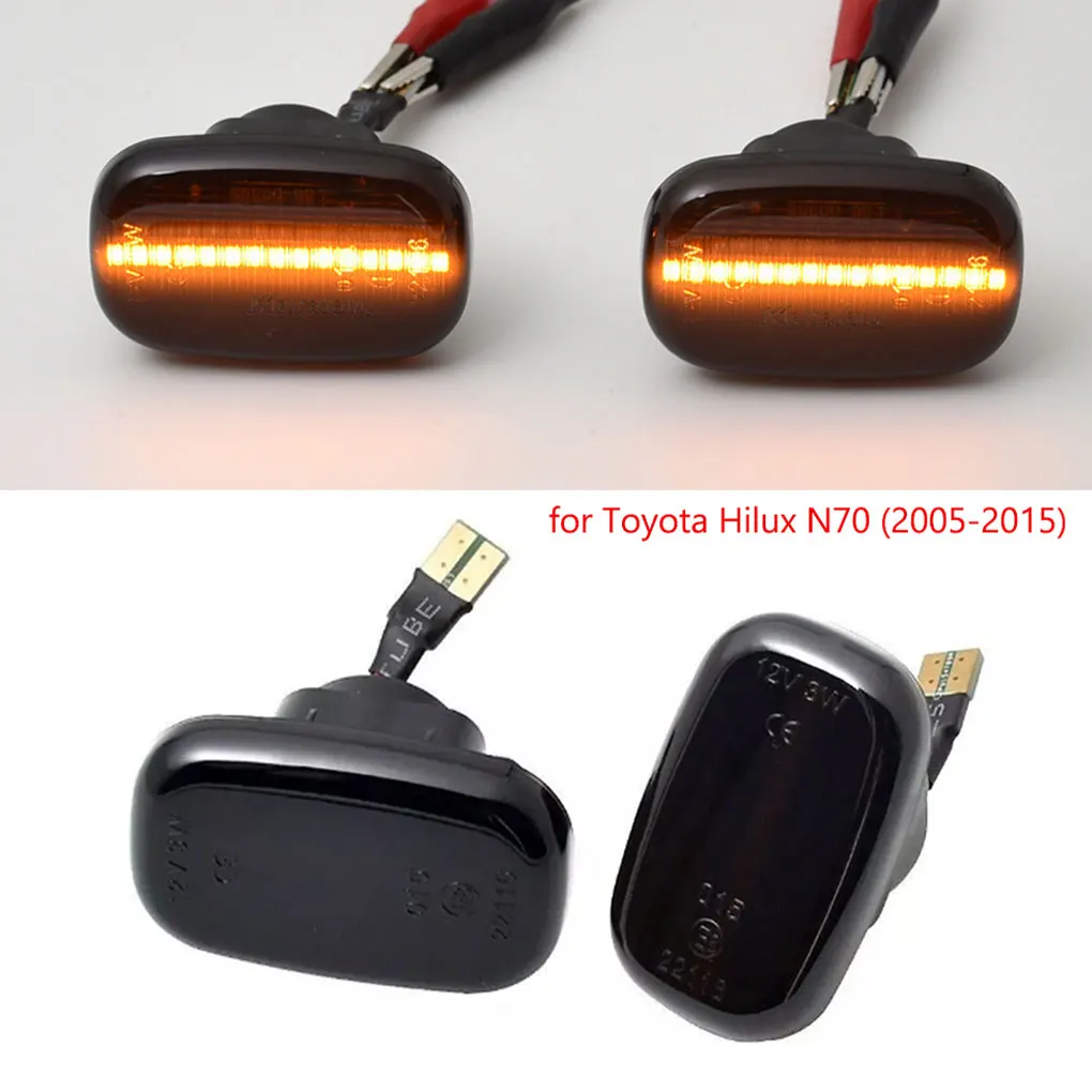 2piece Smoked Dynamic LED Side Indicators Turn Signal Lights Lights For Hilux N70 05-15 Turn Linght ﻿