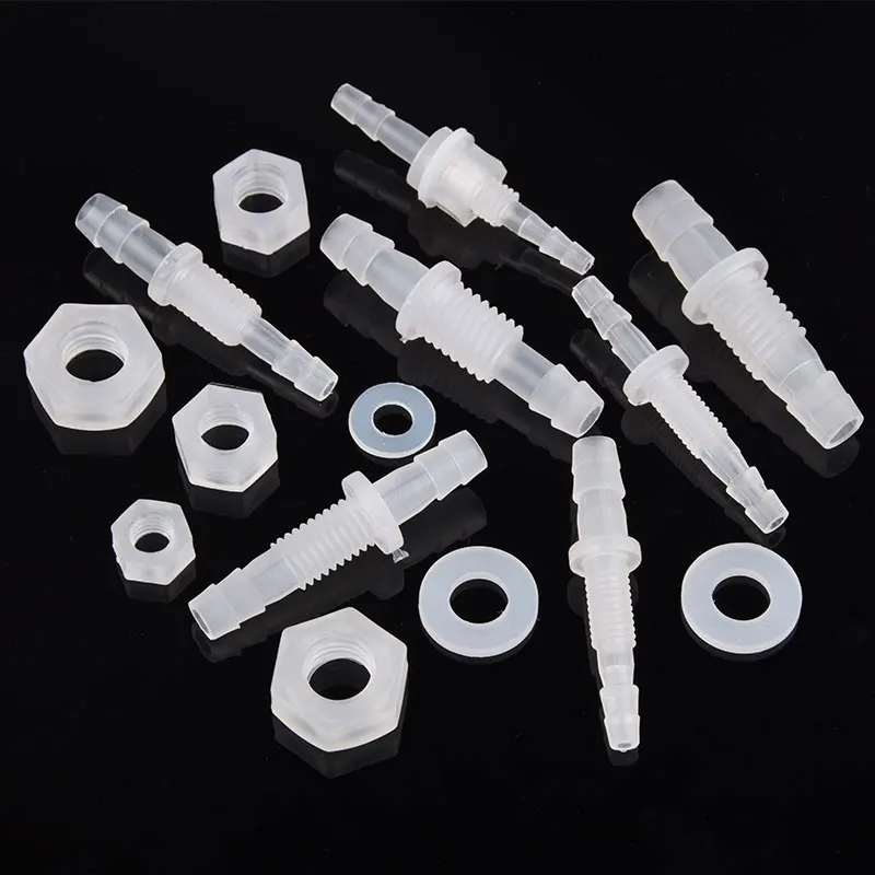 5~200Pcs M6~M10 To3~8mm Aquarium Tank Air Pump Irrigation Hose Joints PP Pagoda Direct Connectors With Hex Nut ​Silicone Gasket