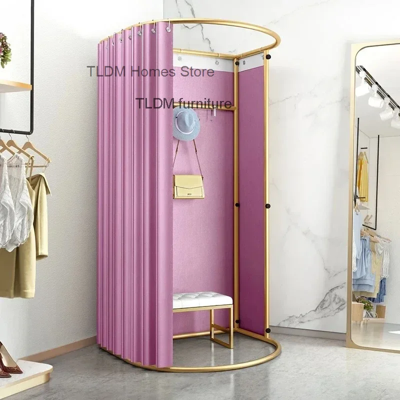 Mobile Fitting Room Floor Rail Rack Clothing Store Simple Display Rack Curtain Fitting Room Storage Holders Bathroom Accessories