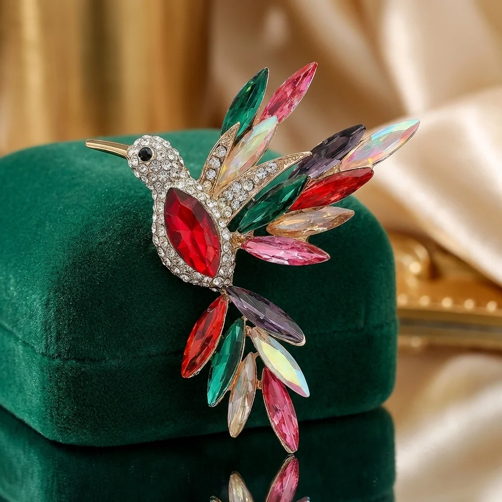 Luxury Rhinestone Hummingbird Brooches for Women Unisex Animal Pins Friend Event Party New Gifts Jewelry Decoration Accessories
