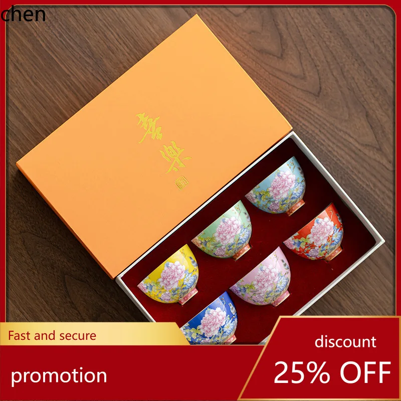 H1 enamel tea cup ceramic master cup for home women's  birds and flowers six pack gift box tea cup