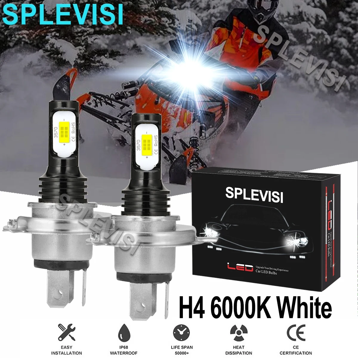 2x 70W white led headlight For Polaris RMK 500 1996-2002 RMK 600 1998-2002 2004-2007 2010 2011 RMK 700 1997-2006 2008-2010