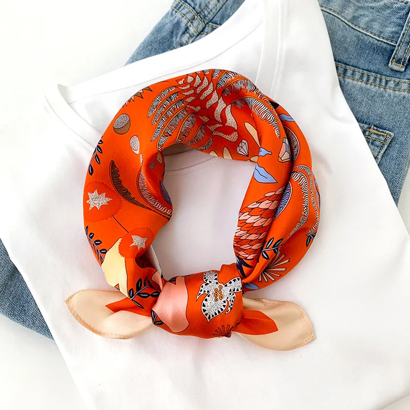 Women 70*70cm Square Silk Scarf/scarves Luxury Wrap 2021 Hair Tie Band Bag Warp Soft Neckerchief Hijab Headscarf Female Foulard