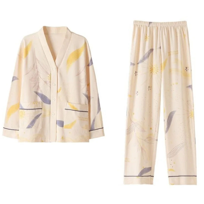 2023 New 100% Pure Cotton High-end Sleepwear Spring Autumn Winter Pajamas Women's Loose Plus-size Loungewear V-neck Nightwear