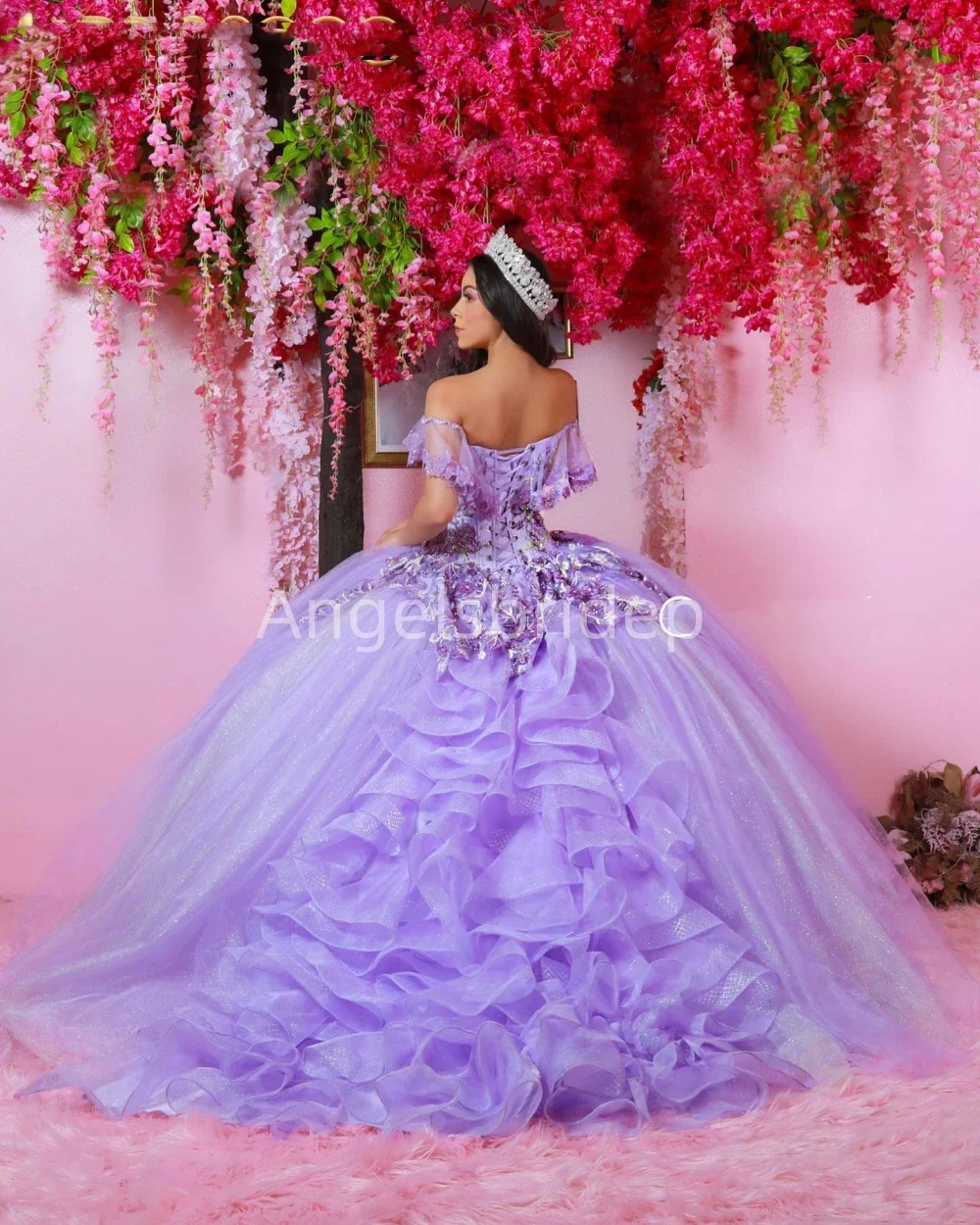 Angelsbride ชุดปาร์ตี้วันเกิด15 quinceañera Lilac ชุดไปงานเต้นรำสไตล์ใหม่ Quinnceanera ประดับด้วยลูกปัด