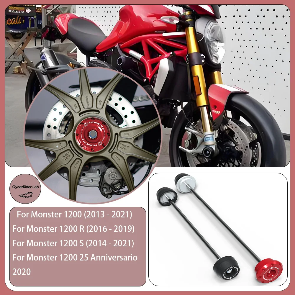 

​For Ducati Monster 1200 2014-2021 F/R Wheel Spindle CNC Crash Sliders-Stainless Steel Anti-Fall Rider Gift Tool-Free Install