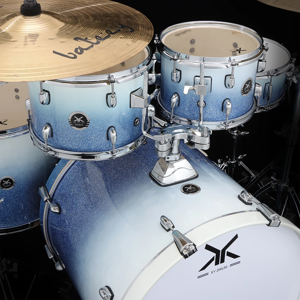 High quality adult stand drum, birch wood drum cavity, 4 cymbals, 5 drums, ice and snow blue, customizable