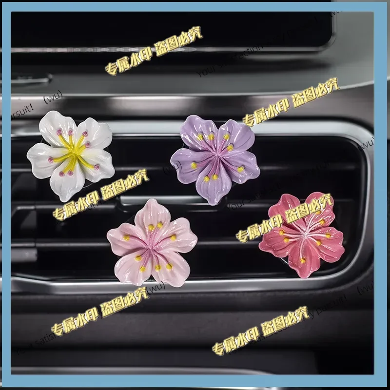 4 pieces car flower trend clip, air freshener, peach blossom fragrance diffuser