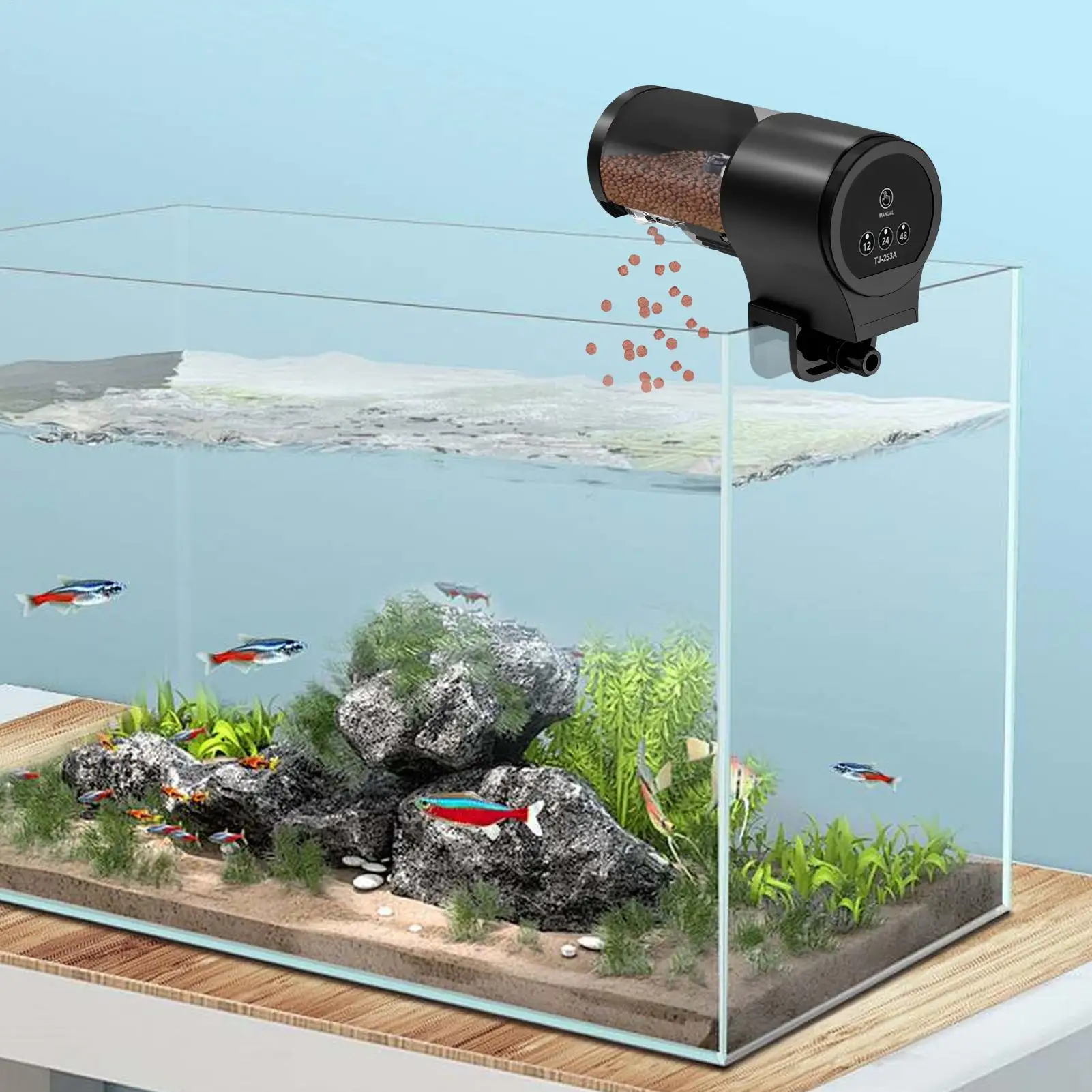 Alimentador Automático de Peixes Manual com Temporizador de 100ml para 12H, 24H, 48H para Tanques de Peixes Koi, Guppy, Betta e Cichlid