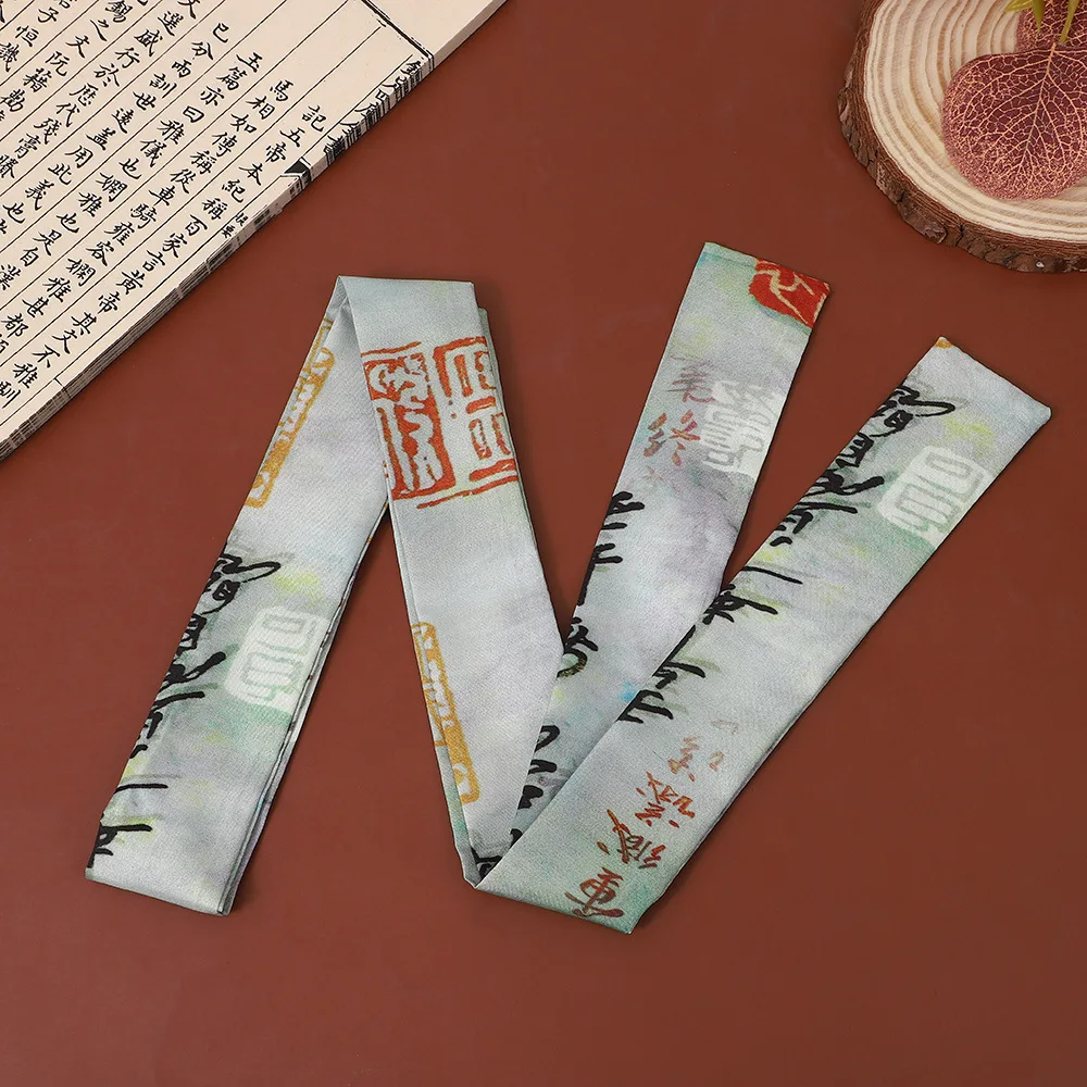 Classic Chinese-Style Long Printed Silk Scarf for Women, Vintage Bohemian Silk Scarf Wrap, Neck Head Daily Travel Gift Trendy