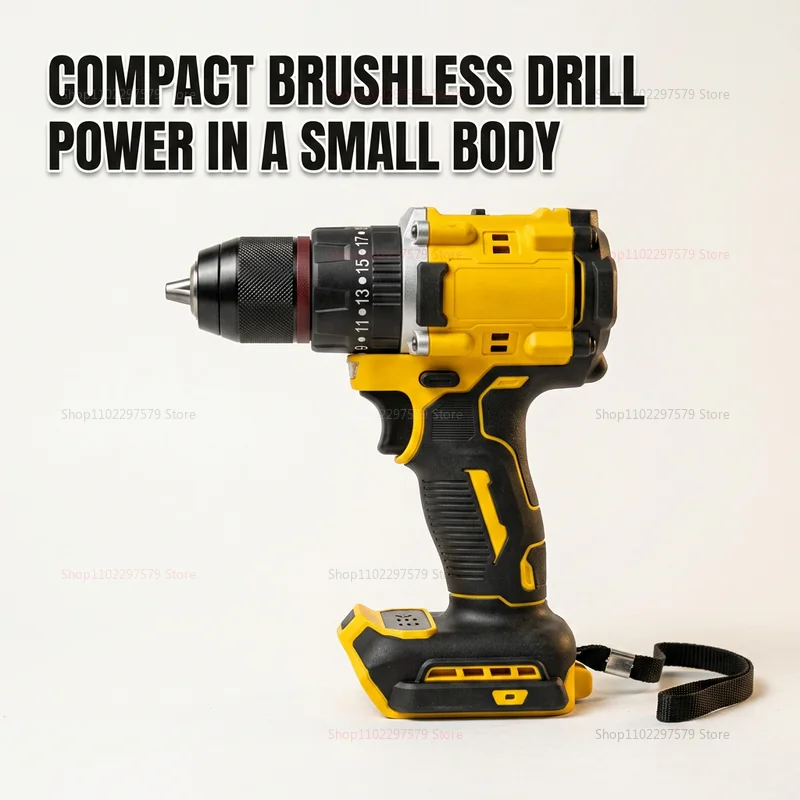 Cordless Brushless Impact Drill with LED Light Power Tool Kit Rechargeable Multi-Functional Electric Screwing Drilling for Home