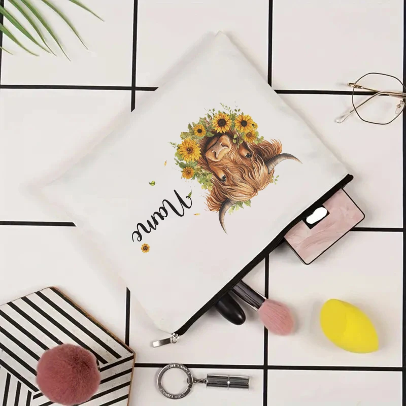 Personalised Highland Cow Custom Name Bag Travel Storage Toiletry Bags Office Supplies Pencil Case Wallet Farm Animal Lover Gift