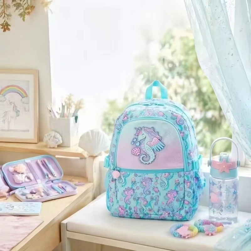 Australian Seahorse Unicorn Student Postman's Backpack Large-capacity Double-layer Pen Case Portable Lunch Bag Holiday Gift view 3