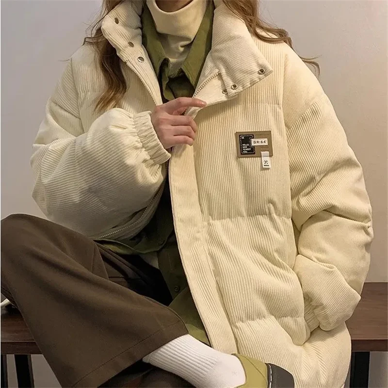 Corduroy Cotton Jacket Women\'s Winter Student Stand collar Thicken Coat Ladies Loose Casual Cotton Jackets Female Parka Overcoat