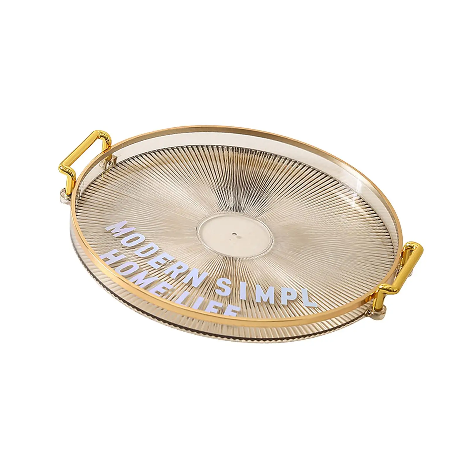 Round Decorative Tray with Handles for Serving Fruits Breakfast Dinner Jewelry Storage Perfume Organizer Table Accessories
