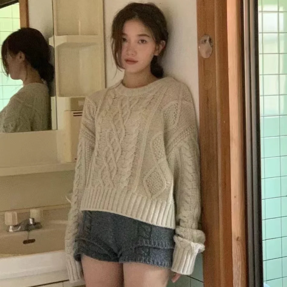 TheBarnet ort محبوك سترة المرأة الجولة Ne Long Sve الخريف الشتاء Faion ريترو Sle تخفيف Sle اللون #2