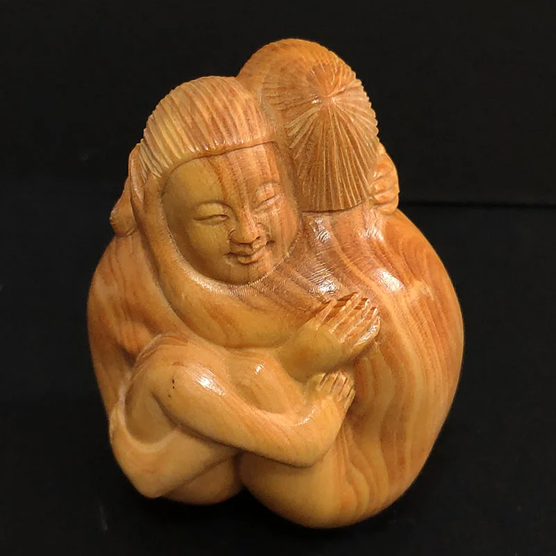 

Z1079 - 2 " Hand Carved Japanese Boxwood Netsuke Carving Figurine : Oriental Couple