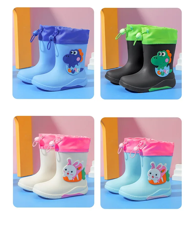 Kinder-Regenstiefel für Jungen und Mädchen, rutschfeste EVA-Outdoor-Cartoon-Dinosaurier-Regenstiefel für Kinder, wasserdichte Schuhe, Wasserschuhe für Mädchen – Detail 9