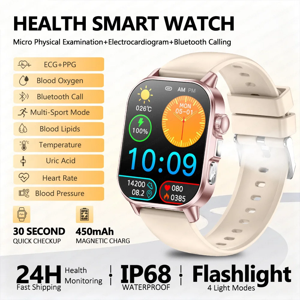 

ET571 Health Smart Watch With LED Lighting 2.0-inch AMOLED BT Call Remote Care for Loved Ones SOS Emergency Sports Smartwatch