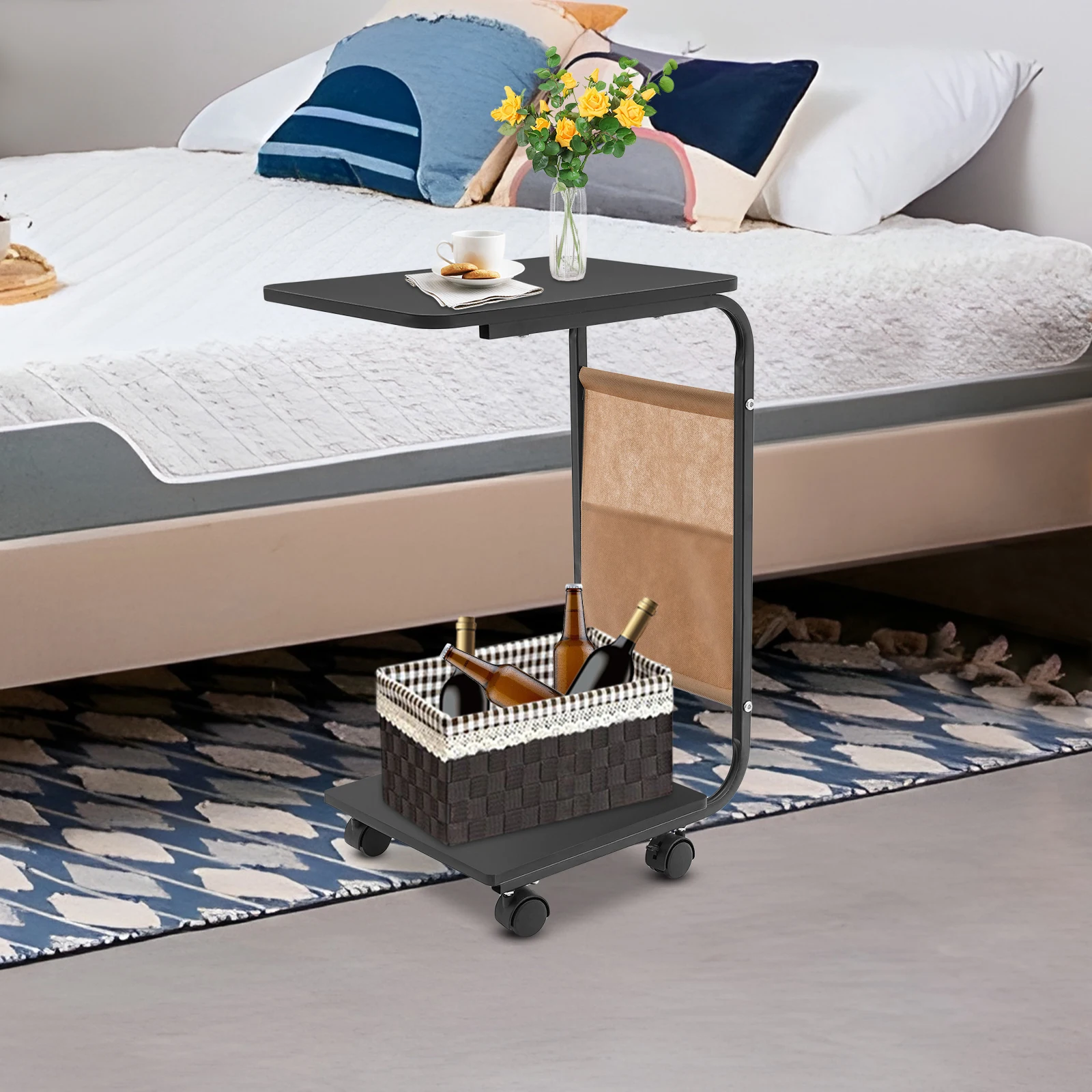 

C-образный торцевой столик для гостиной, двухъярусная небольшая прикроватная тумбочка с грузоподъемностью 10 кг/22 фунтов, приставной столик для дивана высотой 24,4 дюйма