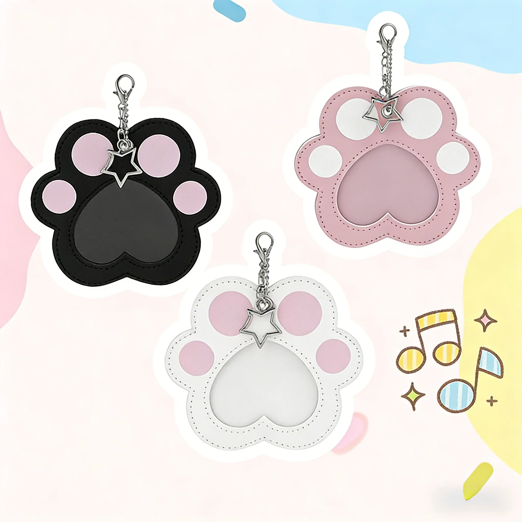 ITA Bag Decoration 58mm Cat Paw Badge Bag with Leather Heart-Shaped Display Case, Waterproof with Clear Window