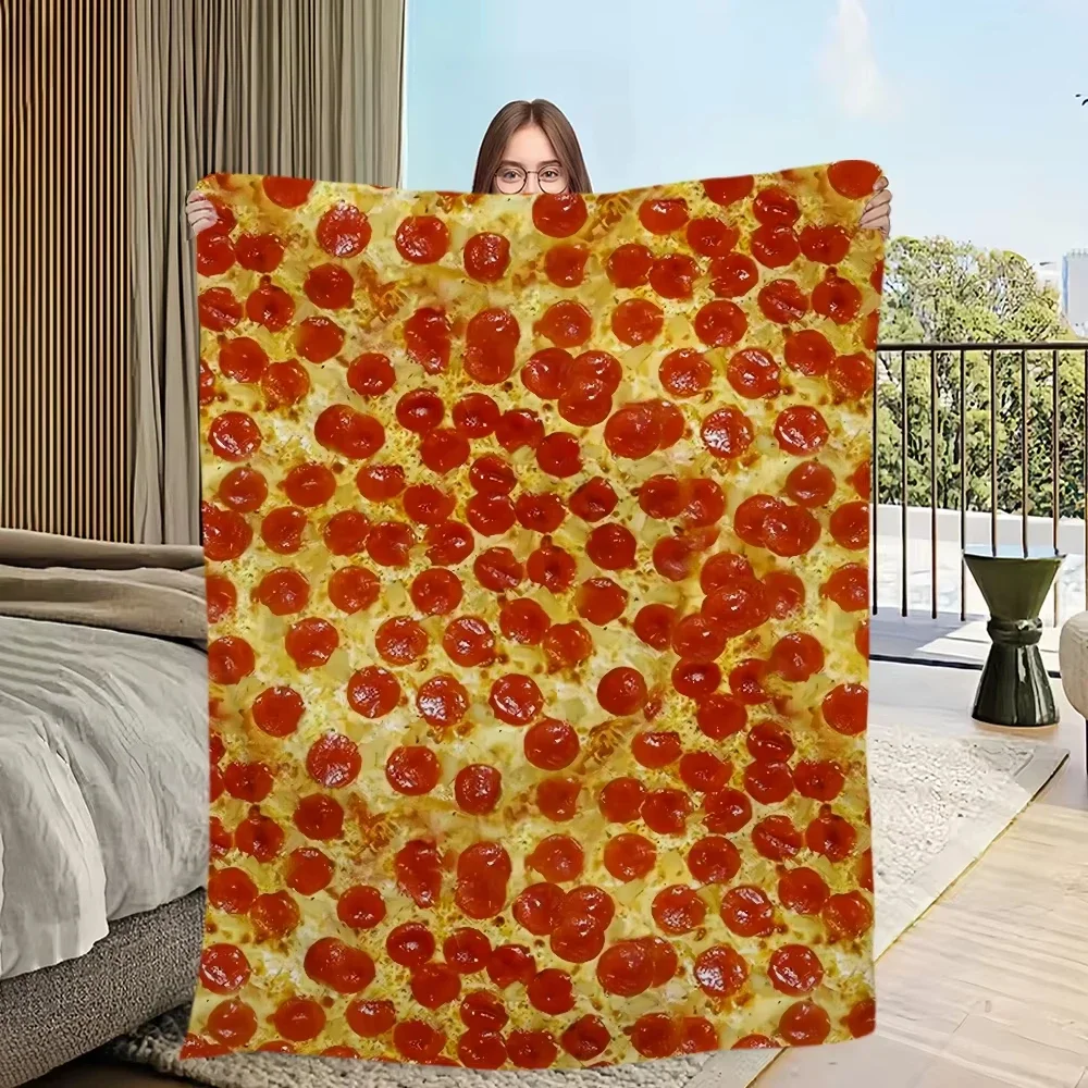 Fun pizza patterns Flannel printed blanket suitable for all seasons suitable for living room office sofa and travel 180x250CM
