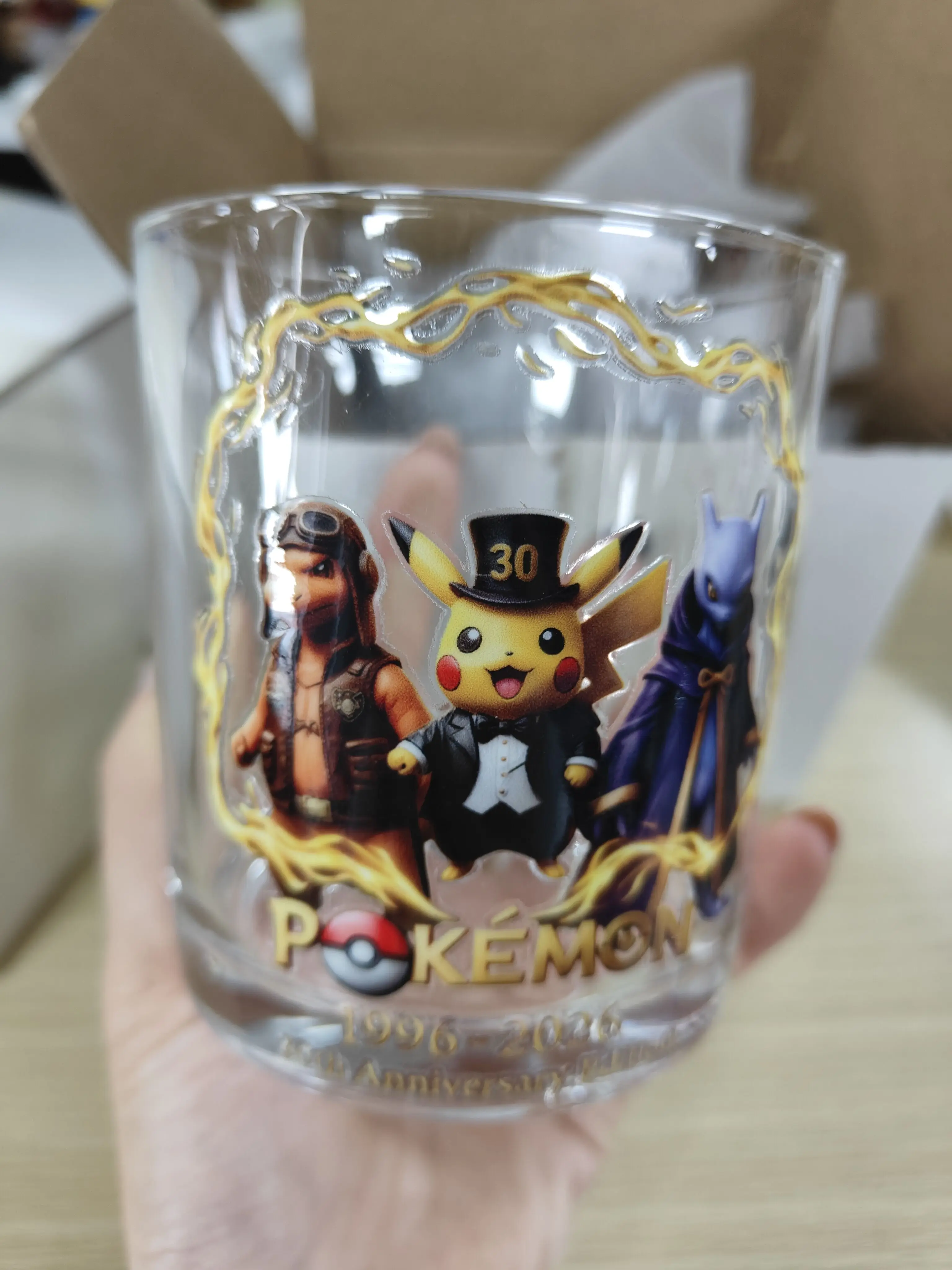 30th Anniversary Pokemon Embossed Tumbler 1996-2026 Transparent Whiskey Glass Practical Drinkware With Gift Box Home view 5