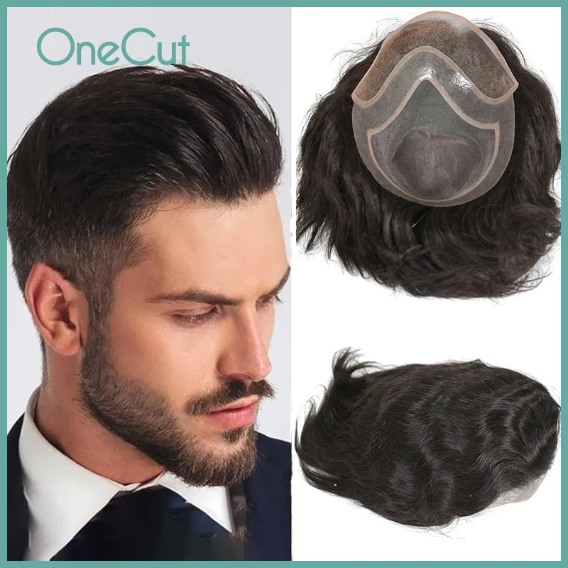 

Mono PU Lace Front Men Toupee With Bleached Knots Indian Remy Natural Human Hair Male Men Capillary Prosthesis System Units 6-7“