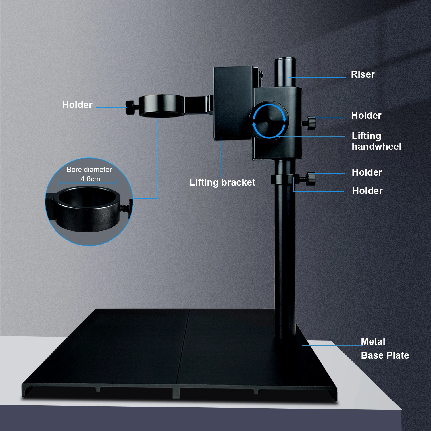 Microscope Focusing Fold Bracket 29CM Aluminum Alloy Adjustable Focusing Holder Table Stand 40mm 50mm For Digital Camera Lens