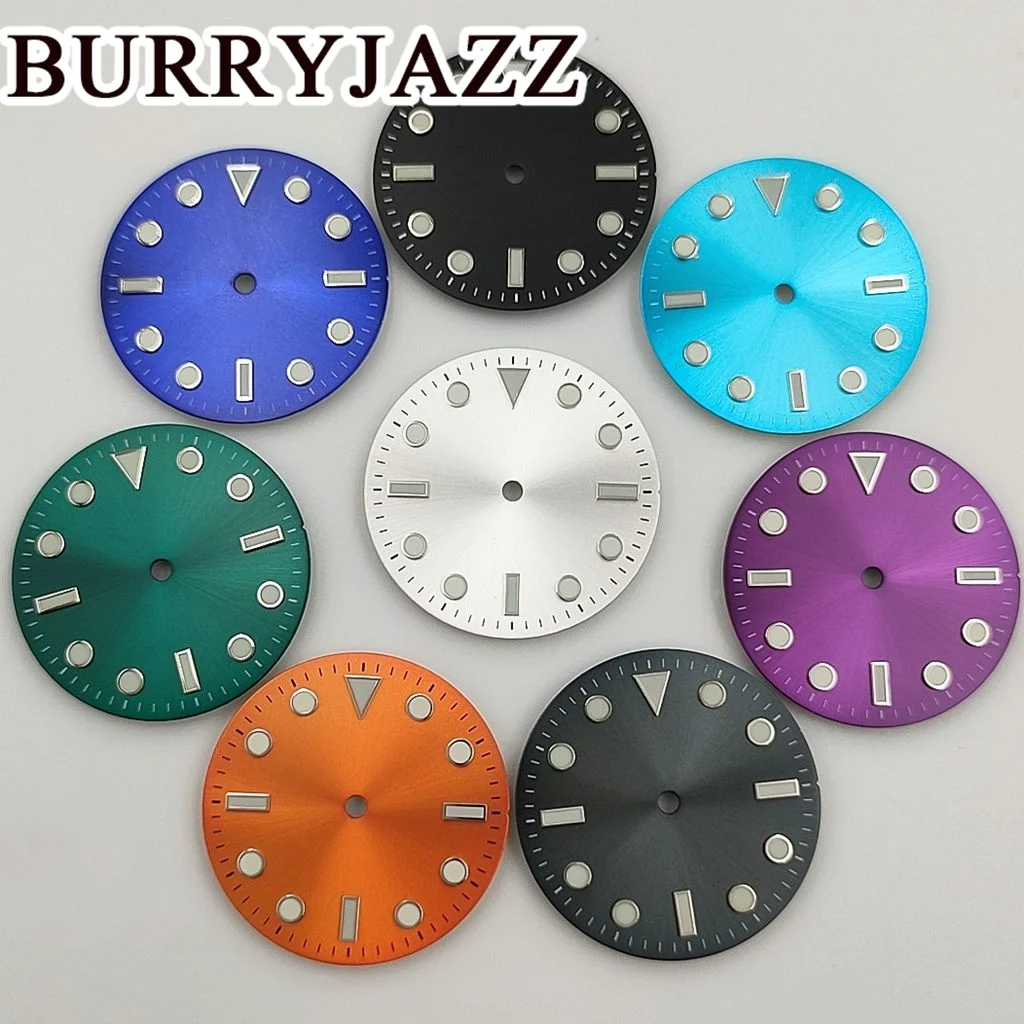 BURRYJAZZ 28.5mm No Logo NH35 NH36 Watch Dials Silver Black Blue Green Dial Green Luminous Fit 3 O'clock 3.8 O'clock Case Crown