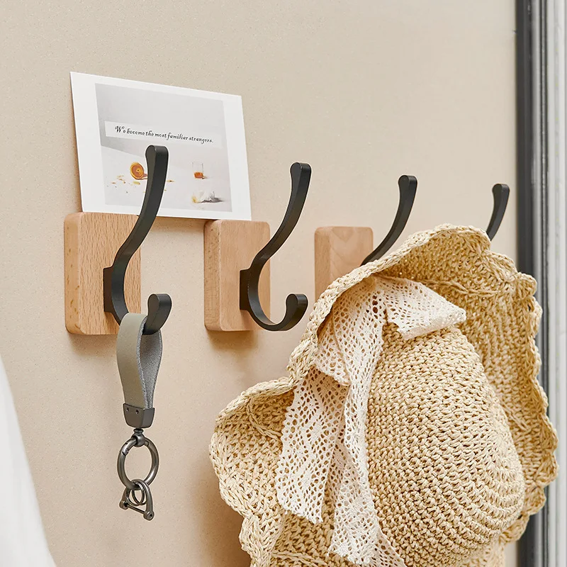 Natural Walnut Wood Hooks Key Decorative Holder Hooks Door Clothes Coat Hanger Hook Bathroom Kitchen Decor Organizer Holder Hook