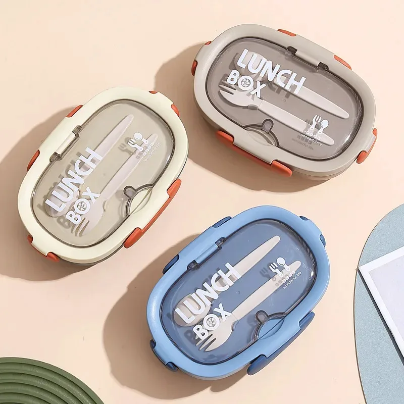 

TOPLIVING Student 3 Compartments Lunch Box With Cultery Leak-Proof Lid School Picnic Camping Food Snack Fruit Container Bento Bo