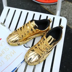 Spring and Summer New Men's Casual Shoes for Men Couple Leather Gold Anti Slip Man Sneakers Lightweight Outdoor Shoe Big Size 46