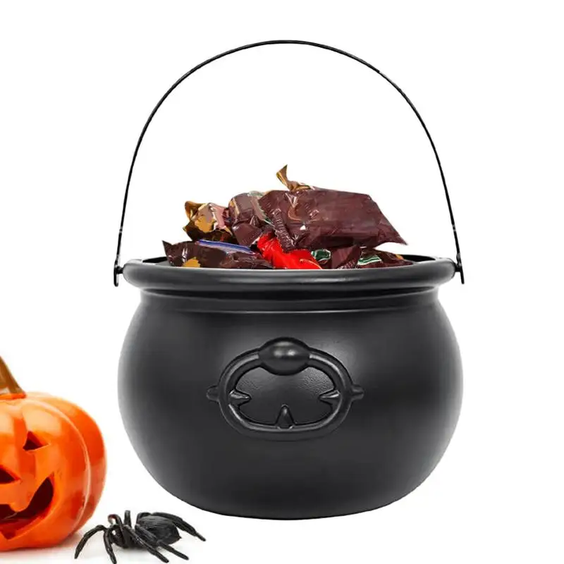 2024 Halloween witch candy bucket Plastic Witch Treat Black Pot For Biscuits Candies Chocolates Or Goodie Photo Costume