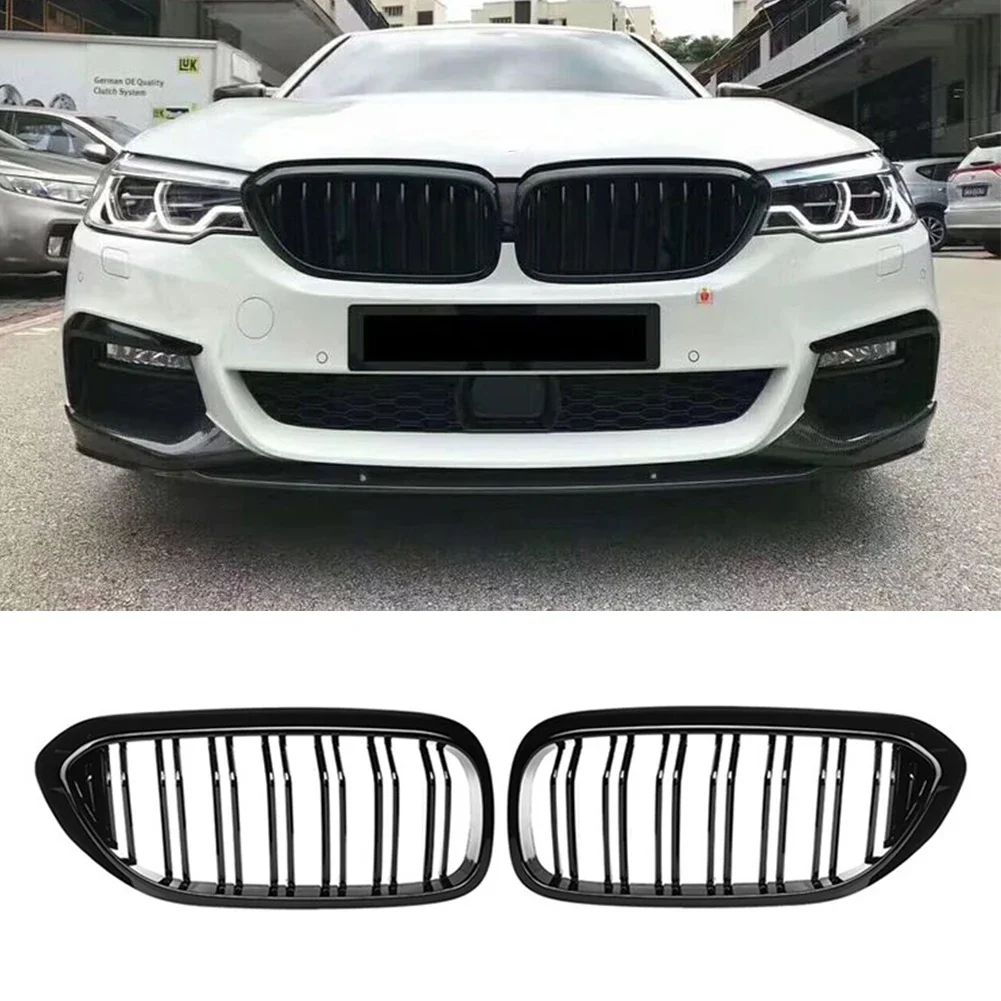 2PCS For BMW 5 Series G30 G31 G38 530i 540i 2017 2018 2019 Glossy Black Auto Car Replacement Front Kidney Grill Grille Set