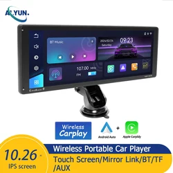 Portable 10.26''IPS Car Radio Carplay&Android Auto Wireless Display Multimedia Player Touch Screen Mirror Link FM Transmit