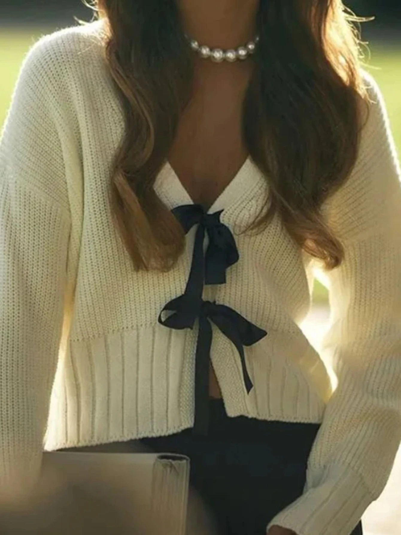 

Women Knit Bow Knit Cardigan Elegant Long Sleeve Tie-up Fall Casual Jacket Sweater