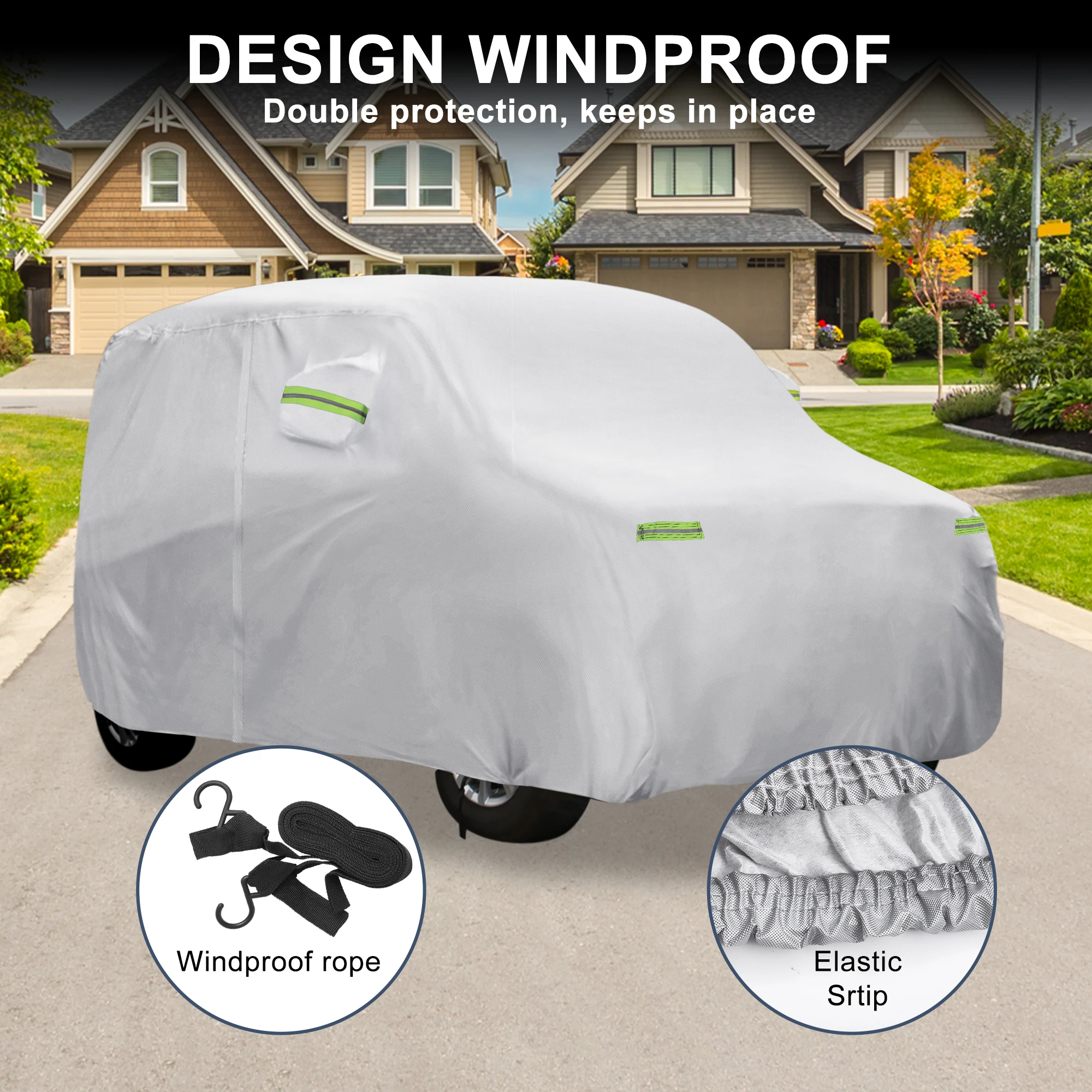 X Autohaux Waterproof Car Cover Car Outdoor Full Car Cover for Daihatsu Wake with Windproof Rope Hook 350x148x165cm Silver Tone