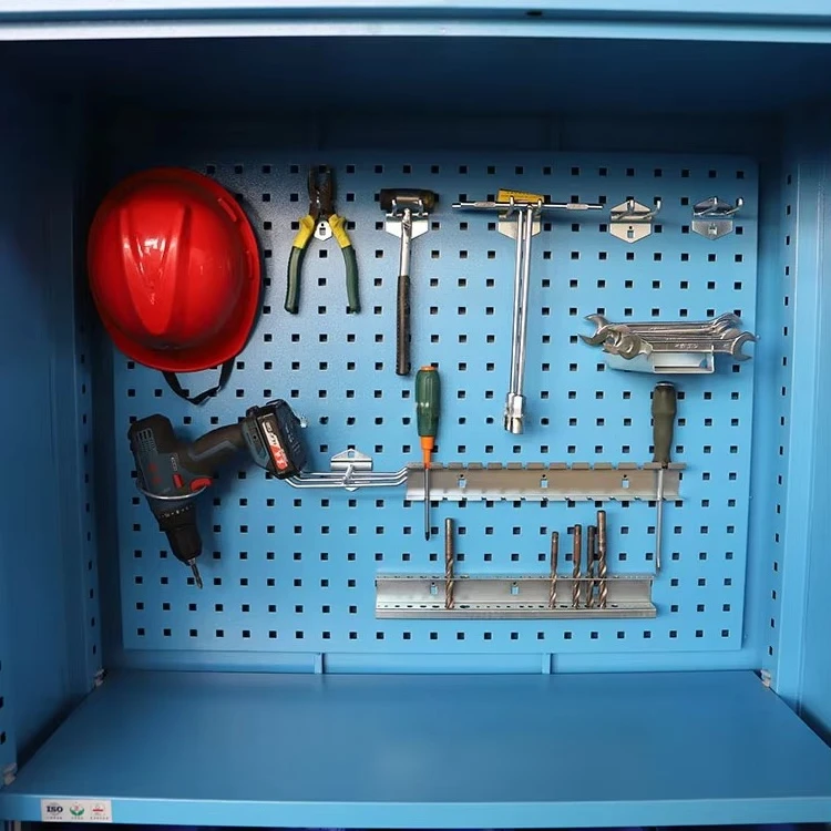 Lockable Heavy Steel Tool Cabinet, 4-Layer Garage Storage, Double Door with Pegboard, Hardware Organizer