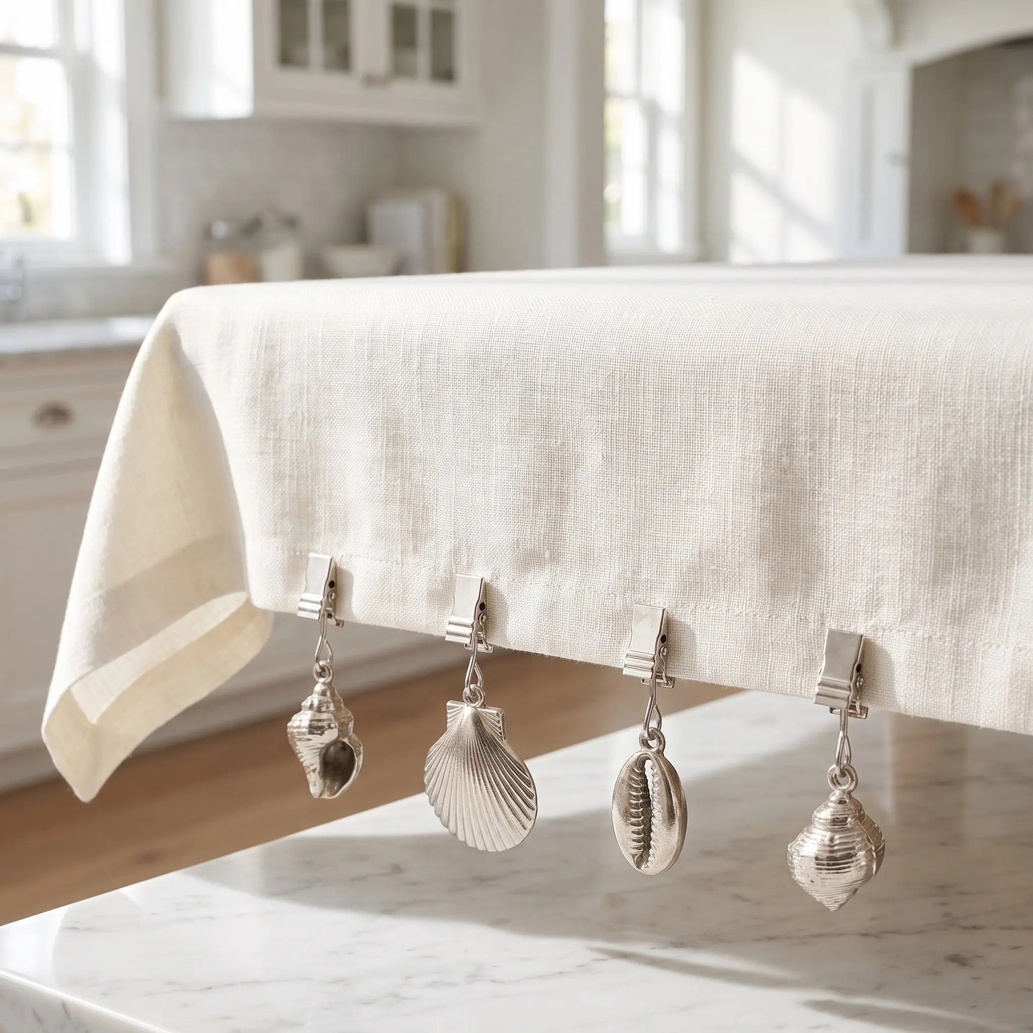 4Pcs Shell Pendant Tablecloth Weights Zinc Alloy Coastal Seashell Clips Outdoor Tablecloth Stabilizers Ocean Theme