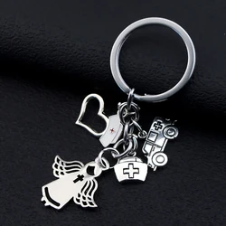 Medical Tool Doctor Keychain Heartbeat Stethoscope Syringe Nurse Cap Key Ring Nurse Gifts Handmade Jewelry Bag Ornaments Charm