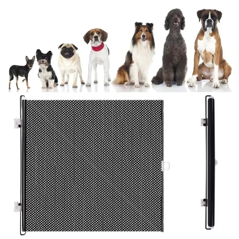 Barrera de seguridad de malla retráctil para puerta de perro para uso en interiores, valla de aislamiento para mascotas sin perforación para perros pequeños, puerta, pasillo, escaleras